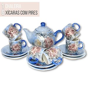 Jogo de 6 Xícaras de Café Cônica Coquinho 70 ml e Açucareiro de Porcelana  Pintado à Mão AZALEIA SILVESTRE ROSA/ROSA - PINTANDO ARTE ATELIÊ