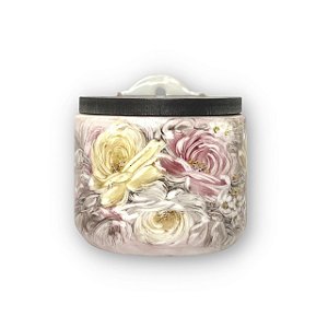 Saleiro de Parede Reto com Tampa Madeira Pequeno 420 grs Sal - ROSAS BRANCA AMARELA ROSA/CARAMELO