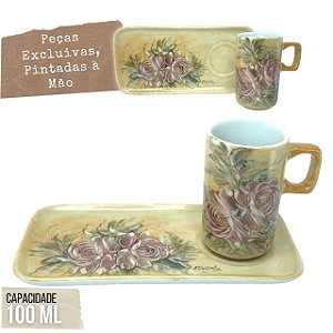 Jogo de 6 Xícaras de Café Reta 50 ml com Bule Chaleira Porcelana