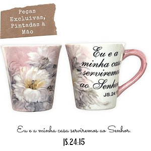 Jogo de 6 Xícaras de Café Cônica Coquinho 70 ml e Açucareiro de Porcelana  Pintado à Mão ROSAS BRANCA ROSA/CARAMELO - PINTANDO ARTE ATELIÊ