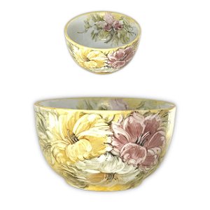 Bowl Tigela Japonesa Cumbuca de Porcelana Cereal Açaí 500 ml Pintada à Mão AZALEIAS BRANCA ROSA  AMARELA - AMARELA