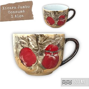 Caneca Jumbo Porcelana Xícara Grande Sopa Cereal 500 ml MAÇAS VERMELHAS