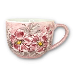 Caneca Jumbo Porcelana Xícara Grande Sopa Cereal 500 ml AZALEIAS SILVESTRE ROSA-ROSA