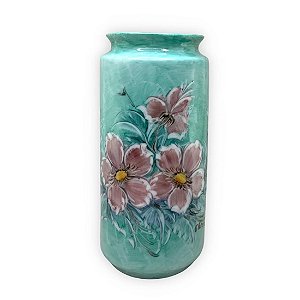 Vaso de Porcelana para Flores Jarro de Louça Grande Tucano 19 cm Pintado à Mão FLORAL AZALEIAS SILVESTRE ROSA