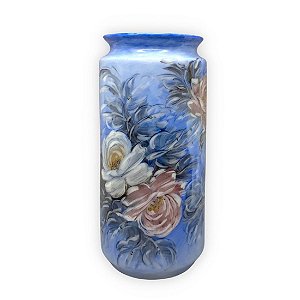 Vaso de Porcelana para Flores Jarro de Louça Grande Tucano 19 cm Pintado à Mão FLORAL ROSAS BRANCA ROSA