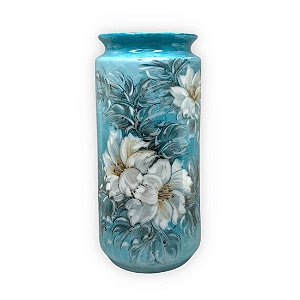 Vaso de Porcelana para Flores Jarro de Louça Grande Tucano 19 cm Pintado à Mão FLORAL AZALEIA BRANCA