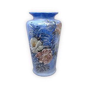 Vaso de Porcelana para Flores Jarro de Louça Grande Pavão 19 cm Pintado à Mão FLORAL ROSAS BRANCA ROSA