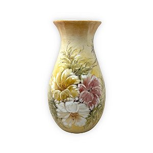 Vaso de Porcelana para Flores Jarro de Louça Grande Ampulheta 19 cm Pintado à Mão FLORAL AZALEIAS BRANCA AMARELA ROSA
