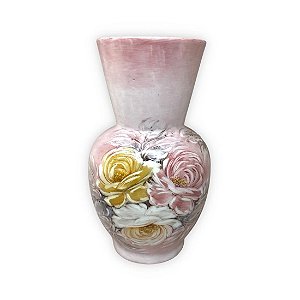Vaso de Porcelana para Flores Jarro de Louça Grande Abacaxi 19 cm Pintado à Mão FLORAL ROSAS BRANCA ROSA AMARELA