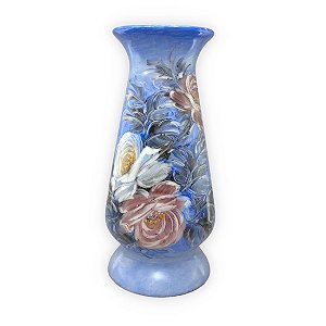 Vaso de Porcelana para Flores Jarro de Louça Grande Delgado 19 cm Pintado à Mão FLORAL ROSAS BRANCA ROSA