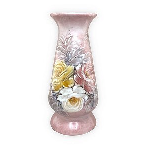 Vaso de Porcelana para Flores Jarro de Louça Grande Delgado 19 cm Pintado à Mão FLORAL ROSAS BRANCA ROSA AMARELA