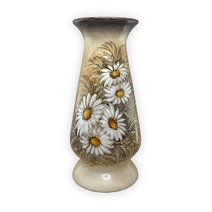 Vaso de Porcelana para Flores Jarro de Louça Grande Delgado 19 cm Pintado à Mão FLORAL MARGARIDAS BRANCA