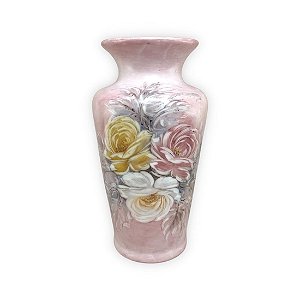 Vaso de Porcelana para Flores Jarro de Louça Grande Flamingo 19 cm Pintado à Mão FLORAL ROSAS BRANCA ROSA AMARELA
