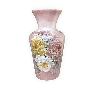 Vaso de Porcelana para Flores Jarro de Louça Grande Ornato 19 cm Pintado à Mão FLORAL ROSAS BRANCA ROSA AMARELA