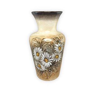 Vaso de Porcelana para Flores Jarro de Louça Grande Ornato 19 cm Pintado à Mão FLORAL MARGARIDAS BRANCA