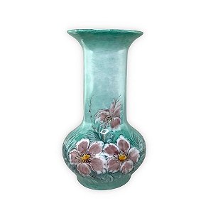 Vaso de Porcelana para Flores Jarro de Louça Grande Boho 19 cm Pintado à Mão FLORAL AZALEIAS SILVESTRE ROSA