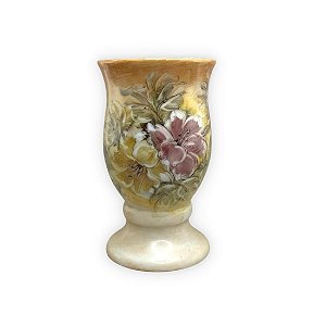 Vaso de Porcelana para Flores Jarro de Louça Médio Taça 13 cm Pintado à Mão AZALEIAS AMARELA ROSA