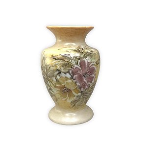 Vaso de Porcelana para Flores Jarro de Louça Médio Bojudo 13 cm Pintado à Mão FLORAL AZALEIAS AMARELA ROSA