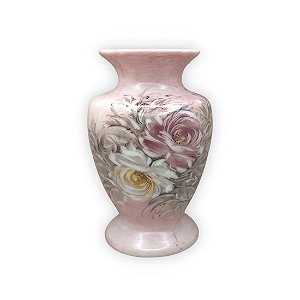 Vaso de Porcelana para Flores Jarro de Louça Médio Bojudo 13 cm Pintado à Mão FLORAL ROSAS BRANCA ROSA
