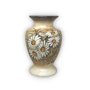 Vaso de Porcelana para Flores Jarro de Louça Médio Bojudo 13 cm Pintado à Mão FLORAL MARGARIDAS BRANCA
