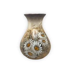 Vaso de Porcelana para Flores Jarro de Louça Médio Gota 13 cm Pintado à Mão FLORAL MARGARIDAS BRANCA