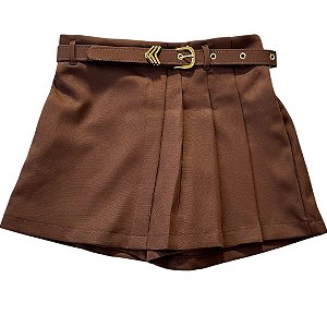 Short saia plissado com cinto