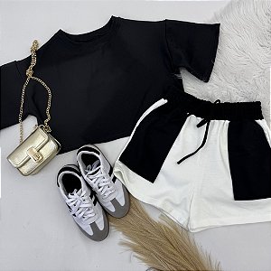 Conj de camiseta e shorts bicolor