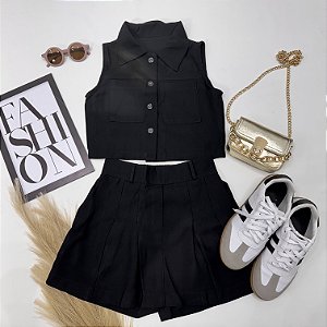 Conjunto colete e short saia