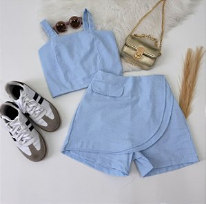 Conjunto Debora ( short saia e blusinha em linho )