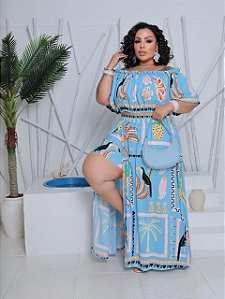 Conjunto saia longa e cropped.