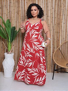 Vestido com abertura na lateral estampado.