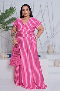 Vestido listra rosa . mais g