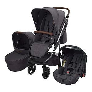 Carrinho Travel System TRIO Como 4 Asphalt Diamond (Com Moisés + Bebê Conforto + Adaptador + Bolsa)