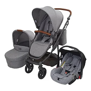 Carrinho Travel System TRIO Como 4 Woven Grey (Com Moisés + Bebê Conforto + Adaptador + Bolsa)