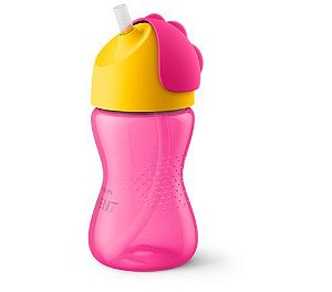 Copo Straw Cups com Canudo Curvado 300ml Philips Avent Rosa Dinossauro