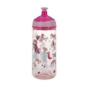 Garrafinha de Tritan Squeeze com Glitter Unicórnio 540ml Rosa