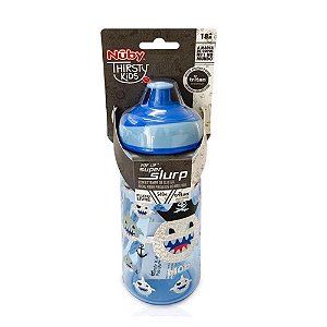 Garrafinha de Tritan Squeeze com Glitter Tubarão 540ml Azul