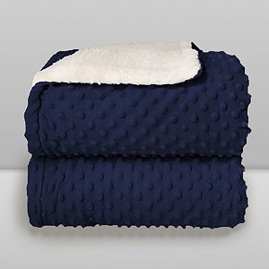 Cobertor Plush com Sherpa Dots 0,90X1,10 Azul Navy