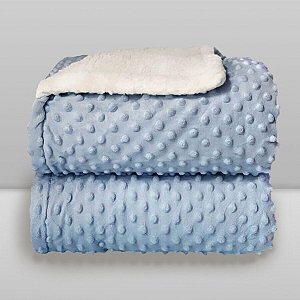 Cobertor Plush com Sherpa Dots 0,90X1,10 Azul Bebê