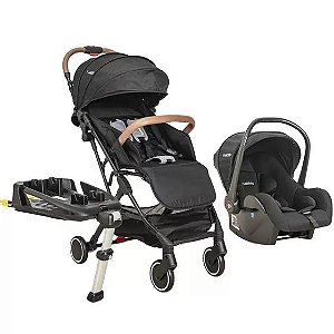 Carrinho Sprint Preto com Bebê Conforto Casulo e Base Isofix