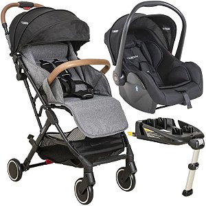 Carrinho Sprint Cinza com Bebê Conforto Casulo e Base Isofix