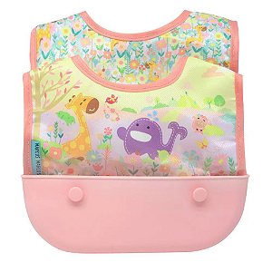 Kit com 2 Babadores em Tecido com Bolso Garden Rosa