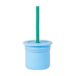 Copo Snack com Tampa e Canudo em Silicone 180ml - Azul e Verde Aqua