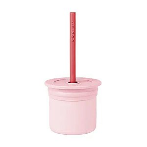 Copo Snack com Tampa e Canudo em Silicone 180ml - Pink e Velvet Rose