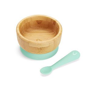 Kit Tigela Bambu com Ventosa e Colher Silicone Munchkin