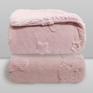 Cobertor Laço Bebê Urso Relevo Sherpa Rosa