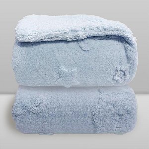 Cobertor Laço Bebê Urso Relevo Sherpa Azul