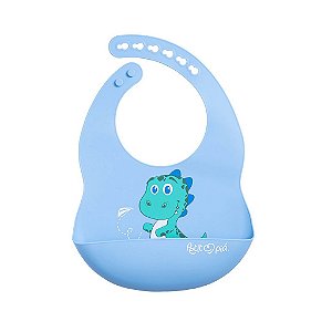 Babador De Silicone Petit Piá com Pega Migalhas Léo Azul