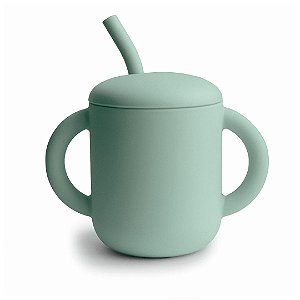 Copo Infantil Mushie Com Alças e Canudo Cambridge Blue - BR