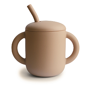 Copo Infantil Mushie Com Alças e Canudo Natural - BR